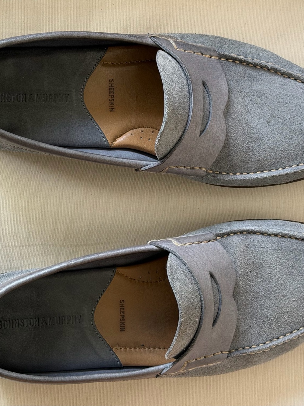 Johnston & Murphy Gray Blue Suede Penny Loafers | Sheepskin | Size 9.5 - Picture 11 of 13